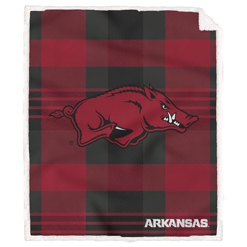 Proformance Home NCAA Arkansas Razorbacks Plaid Steel Royal Plush Sherpa Blanket