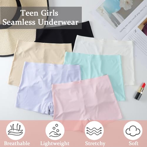Teen Girls Seamless Boyshorts Underwear No Show Underpants Zero Feel Safety Panties for Dress Age 8-182