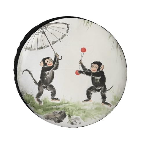 Two Playing Baboons Monkey Spare Tire Cover Oxford Waterproof Wheel Protectors Universal Car Accessories 32inch