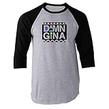 Pop Threads Damn Gina Retro 90s Clothing Funny Raglan Baseball Tee Shirt Black Sleeves XL