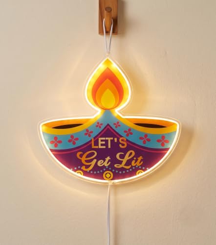 Image of Desidiya Diya LED Hanging Light | Warm White Double-Sided Festival Decor | Double-sided illuminated artwork offers vibrant visibility from both front and back.