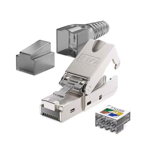 Image of amiciTools RJ45 CAT7 Reusable Ethernet Termination Plug - Shielded Modular Zinc Alloy Field Plug, Tool-Free, Compatible with 22-23AWG, 6.0-8.0mm OD, 10Gbps Network Termination Plug for DIY & Pro Use