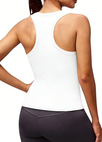 Alaroo White Tank Top Woman Sleeveless Workout Women Tank Tops Racerback Crop Athletic Gym Yoga Pilates Golf Running Shirts L