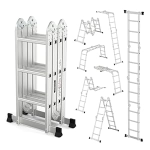 LUISLADDERS Folding Ladder Multi-Purpose Aluminium Extension 7 in 1 Step Heavy Duty Combination EN 131 Standard (12.5 Feet)
