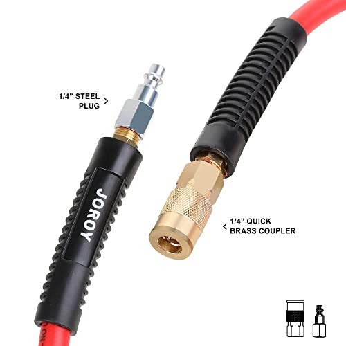 Joroy Hybrid Lead In Air Hose, 3/8-Inch X 3 Ft Air Compressor Hose,Heavy Duty, Lightweight, Kink Resistant, All-Weather Flexibility With 1/4-Inch Brass Air Coupler And Plug #TOP3