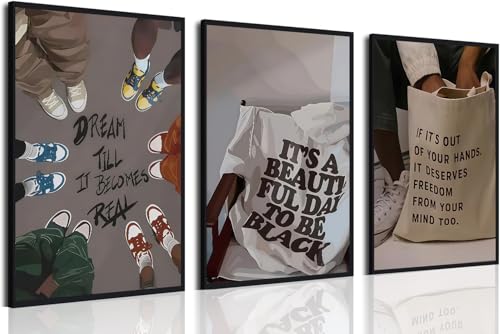 Set of 3 Black Man Wall Art Fashion Black Men Canvas Wall Decor Hypebeast Culture Posters Prints African American Pictures Painting Mental Health Artwork for Living Room Bedroom Decoration 12x16inch