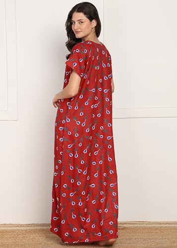 Image of Women Cotton Nighty Combo Pack of 2, Printed Maxi Nighty Gown, Short Sleeve Cotton Nightdress, Soft Breathable Ankle Length Sleepwear Nightwear for Ladies, Free Size