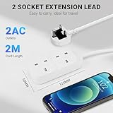 EXTRASTAR 2 Gang Extension Lead, 2 Metre Extension Cable, Double Plug Socket 13A Fused Power Strip White - Image 3