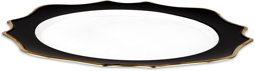 Koyal Wholesale 13” Modern Scallop Charger Plates, 12-Pack French Style Decor, Scalloped Acrylic Plastic Charger Plates for Dinner Plates, Ornate Wedding Charger Plates, Rustic Table Decor (Black)