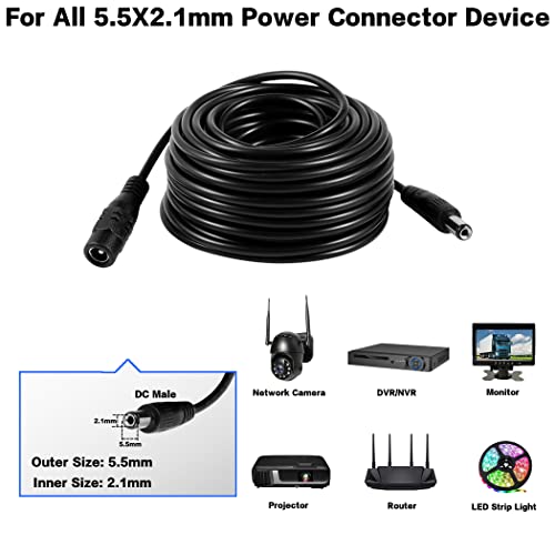 image for Vanxse 10Meters-33FT Dc 12v CCTV Power Extension Cable 2.1x5.5mm Power