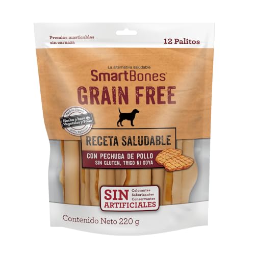 SmartBones, 12 palitos de pechuga de Pollo y Vegetales para Perro. Gluten Free, sin colorantes, saborizantes ni Conservadores Artificiales, sin carnaza.