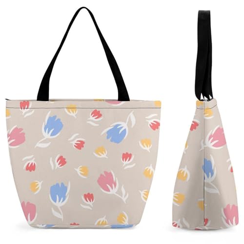 Sac de shopping pour voyage fleurs bleues et roses sac à main femme grand volume