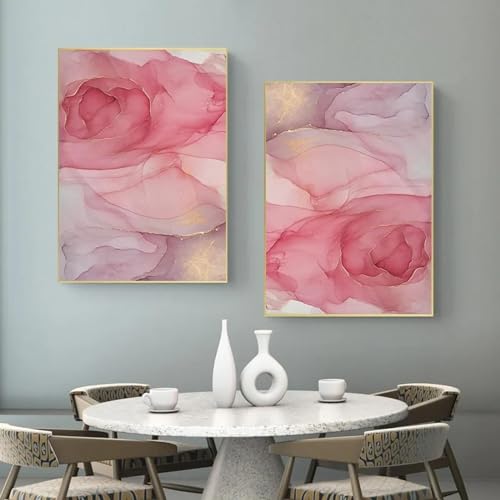 Toile peinture marbre rose abstrait pour habiller un grand mur vide de salon