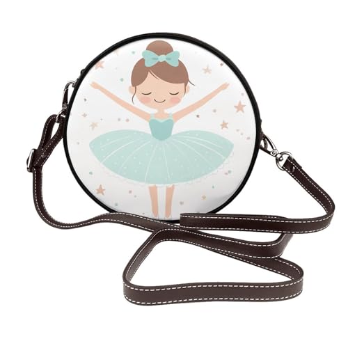 Sac à bandoulière rond ballerine sacoche simili cuir femme imprimé danseuse