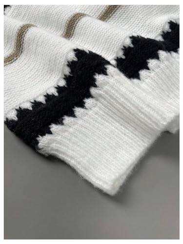 MakeMeChic Women's Striped Loose Pullover Sweaters Crew Neck Drop Shoulder Long Sleeve Casual Knit Sweater Tops4