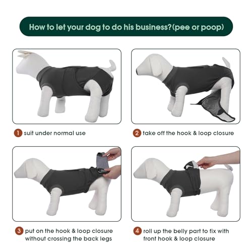 Kuoser Dog Surgery Suit Female Spay, Dog Recovery Suit Male Neuter, Puppy Clothes Onesie for Surgery Anti Licking Abdominal Wounds Pet Surgical Recovery Bodysuit Shirt, Substitute E-Collar & Cone