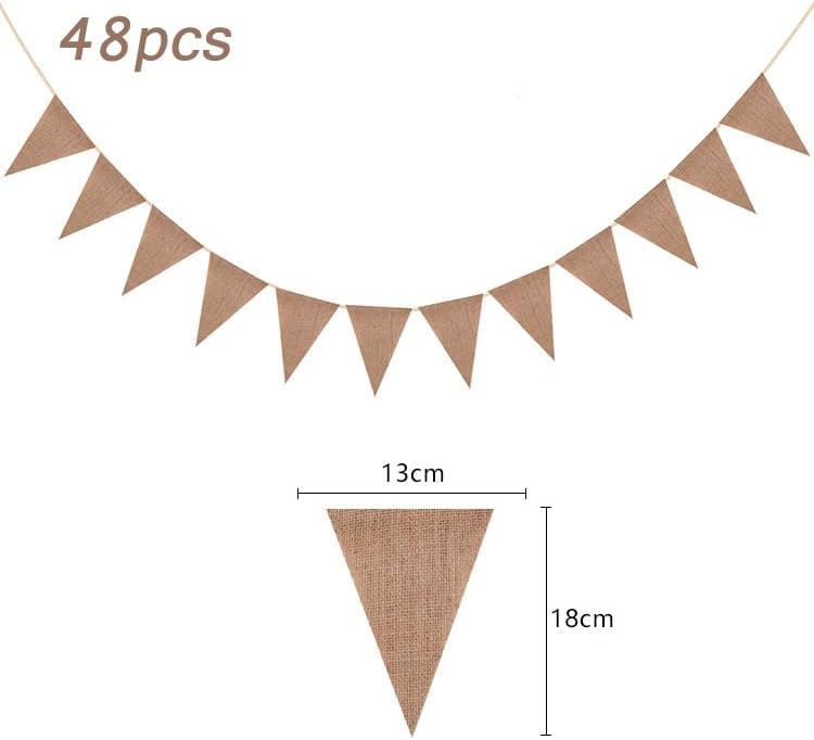 Dahi 48pcs DIY Burlap Banner Boho Pennant Banner Triangle Flag Linen Bunting Garland for Wedding Party Birthday Outdoor Garden Classroom Decoraction?Brown?