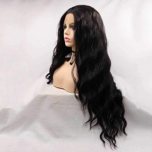 xiweiya 2# Black Wig Long Loose Wavy Natural Balck Lace Front Wig Long Curly Syntheitc Black Wig Natural Hairline Heat Resistant Fiber Hair Replacement for drag queen Women 26inch - Image 3