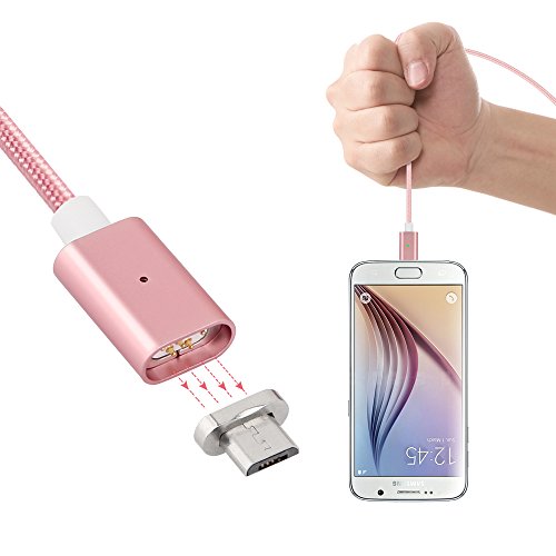 AGM Detachable Magnetic Adapter Micro USB 3.3ft High Speed Charging Cable with LED Indicator for Android Samsung HTC LG Motorola (Rose Gold)