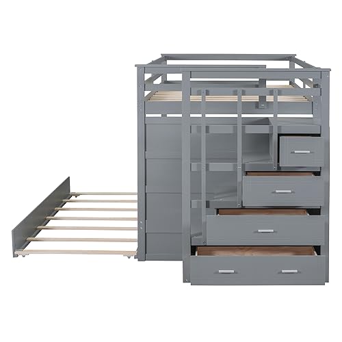 Meritline Full Over Full Bunk Beds with Stairs and Storage Drawers ...