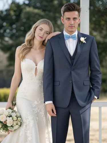 Men’s Slim Fit Suit Two Button 3 Piece Blazer Dress Business Wedding Party Jacket Vest Pant4