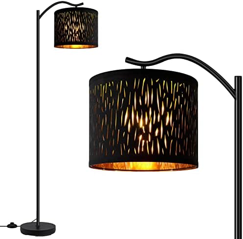 Tree Texture Shade Floor Lamp for Living Room,8W LED Arched Floor Lamp,Tall Modern Standing Lamp with Linen Shade,E26 Socket,Foot switch,Mid Century Floor Lamp for Bedrooms,Office,Tree Texture Shade