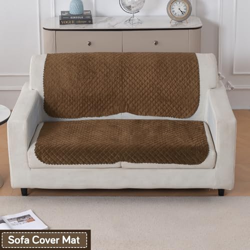 Image of HOKIPO Quilted Sofa Cover 2 Seater for Seat & Back, Washable Kids & Pet Friendly Sofa Cover, 'Quilt Classic' Light Coffee (IN-926-LCF*2)