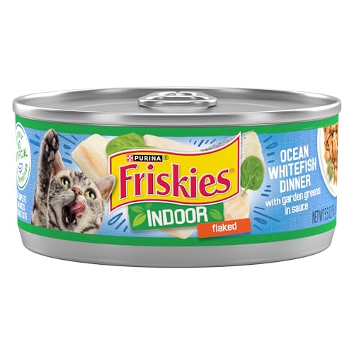 Friskies Wet Cat Food Gravy Flaked Ocean Whitefish with Garden Greens in Sauce, Indoor Cat Food Wet, 5.5 oz Cans (Pack of 24)
