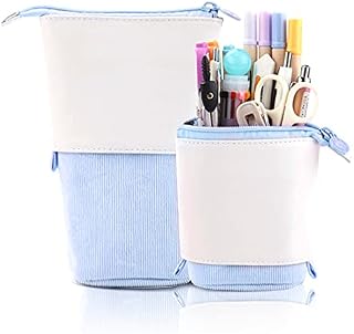 S SMAUTOP Telescopic Pencil Pouch Bag, Corduroy & PU Leather Pencil Stand Practical Pencil Case Pencil Holder for Boys Girls Kids Adult (Blue)