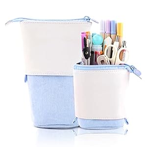 S SMAUTOP Telescopische Potlood Pouch Bag, Corduroy & PU Lederen Potlood Stand Praktische Potlood Case Potlood Houder…