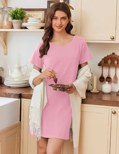 Image of Ekouaer Nightgowns for Women Cotton Sleepshirts Short Sleeve Nightshirt Tshirt Night Gown Casual Sleepdress Comfy Nightdress