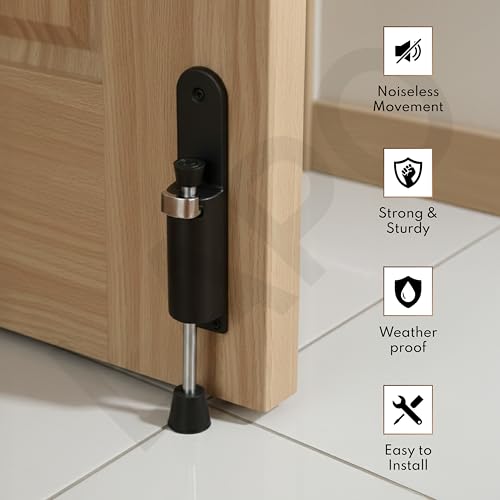 Image of LAPO Adjustable Black Door Holder for Doors, Push Type-Rubber Kickdown Door Stopper, Easy Installation Design for Secure Door Holding Quick to Install, 3 Years Warranty (Black Finish, Pack of 1)