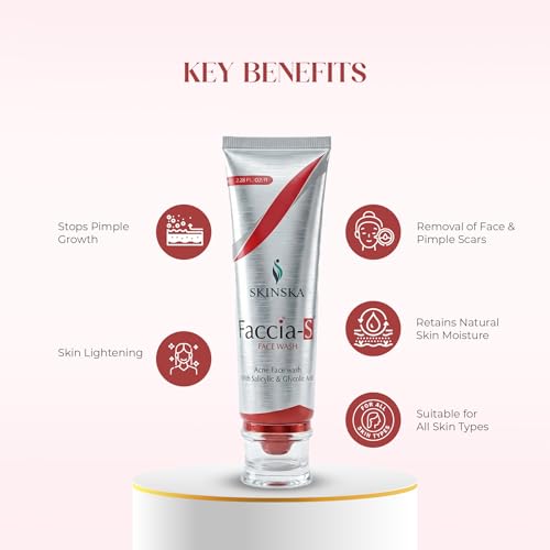 Image of SKINSKA NATURALS - Anti-Acne Faccia-S Face Wash, 5% Aloe Vera, 1% Glycolic Acid, and 2% Salicylic Acid Preventing Breakouts, Acne scars, Aging Signs Restoring Skin Moisturisation 100ml
