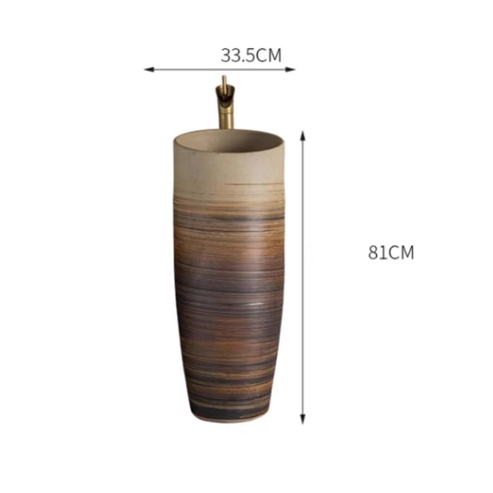 Lavabo del baño Fregadero de Pedestal Integrado cerámica con Grifo y Kit Drenaje for Patio