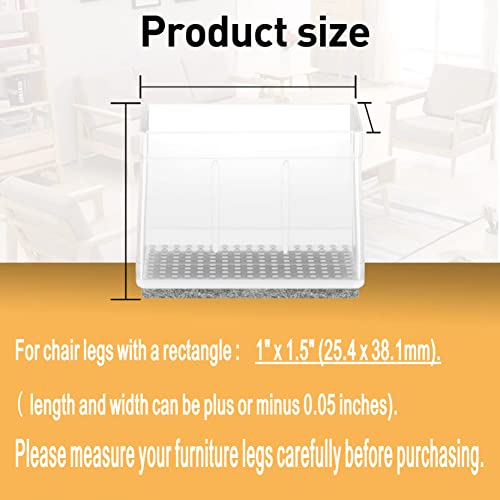 16 Pcs Rectangle Silicone Chair Leg Floor Protectors For Hardwood Floors, Furniture Sliders For Chair Legs, Felt Bottom Furniture Pads.(1" X 1.5" Clear) #TOP1