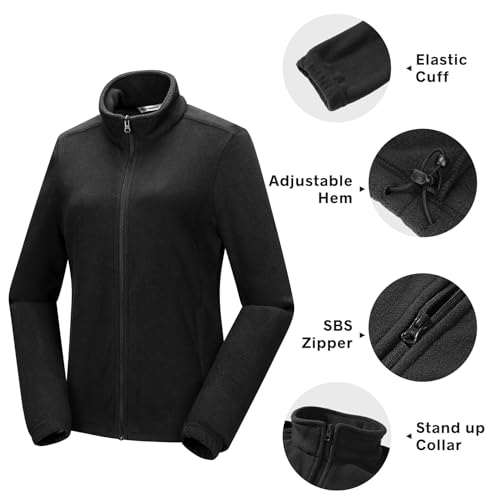 33,000ft Womens Fleece Jackets Ladies Lightweight Warm Full Zip Coat Breathable Microfleece Ladies Sweater Casual Long Sleeve, Ideal for Travelling Outdoor Sport Black L - Image 4