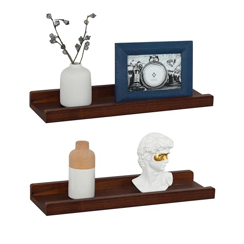 PHOENANCEE Scaffale Da Parete 43 Cm, Mensola Decorativa In Legno Rustico, Per Soggiorno, Cucina, Camera Da Letto, Libri, Set Di 2, Noce