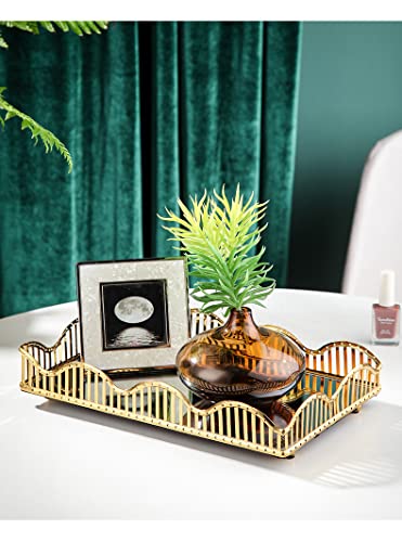 Luludada Gold Mirror Vanity Decorative Perfume Trays Coffee Bed Table For Dresser Vintage Large Bathroom Counter Centerpieces Holder Tray Organizer And Storage Bedroom Coquette Room（Rectangle,Large） #TOP7