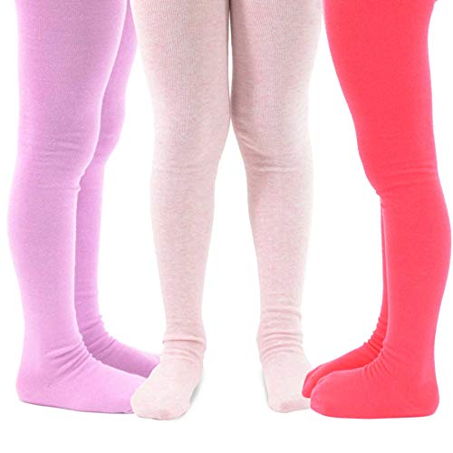 TeeHee Little Girls and Toddlers Fashion Tights 3 Pair Pack (9-10 Years,PINK,PURPLE,HOT PINK)