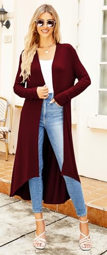 Image of Newchoice Womens Long Cardigan Summer Casual Draped Open Front Lightweight Long Sleeve Cardigan Duster with Pockets