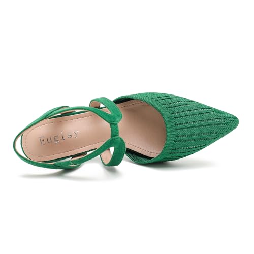 Women's Closed Toe Low Kitten Heel Knit Pumps Elastic Ankle Strap Pointed Toe Slingback Comfortable Dress Wedding Party Shoes4