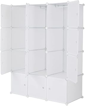 Cube Storage Organizer, Set of 16/20 Plastic Cubes, Closet Storage Shelves, DIY Plastic Closet Cabinet, Modular Bookcase, Storage Shelving with Doors for Bedroom, Living Room 12 Cube,White