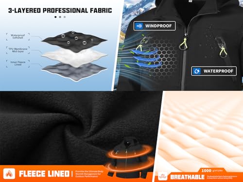 Men's Softshell Jacket with Hooded Fleece Lined Windproof Waterproof Fishing Hiking Shell Jacket for Men4