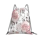 Deporte Mochila Patrón De Flores De Acuarela, Flores En Colores Pastel Bolsa para Zapatillas Impresión Gymsack Estanca Saco De Gimnasio para Colegio, Adultos, Gimnasio, 36X42Cm