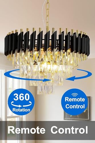 Image of RD.Enterprises|| Modern Crystal 4-Tier Gold Chandeliers | Bluetooth Remote Control and Speaker, Colour Changing | Moving Round | Ceiling Light Fixture for Living Room (Remote Black Gold, 500MM)