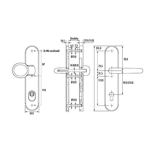 1 Cama de protección con placa larga de wechselgrt. Formato ES1 exterior Cartel 12 mm, ovalado, picaporte Forma de U PZ, 10/92 mm Unidades, 515863