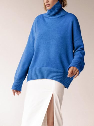 Image of YKR Women's Turtleneck Sweater Chunky Long Sleeve Knitted Pullover High Low Hem Trendy 2026 Fall Winter Basic Jumper Top