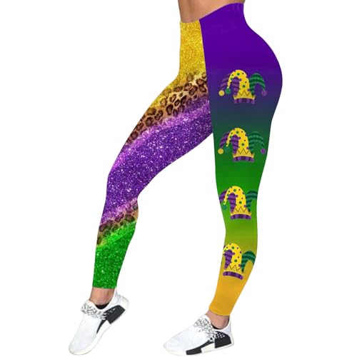 Leggings de cintura alta con control de abdomen para mujer, leggings térmicos de gimnasio de talla grande, con estampado de máscara de carnaval de bloque de color, pantalones elásticos para