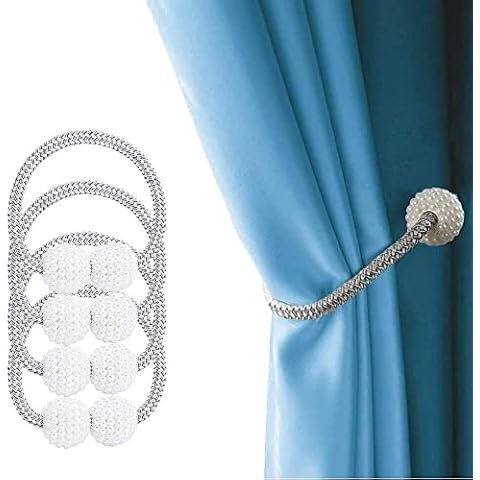 Magnetic Curtain Tiebacks Silver 4PCS AOLANS Curtain Holdbacks Curtain Clip for Home Office Balcony Kitchen and Hotel Room, Window Treatment Holdbacks with Magnet Rust-Proof Without Drilling Cover