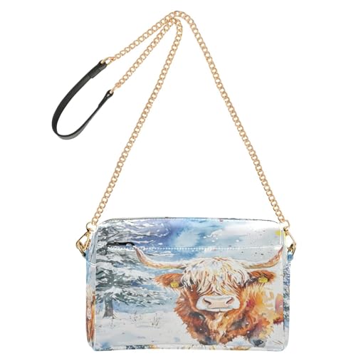 Highland Cow Tree Snow Crossbody Bags for Women Leather Purses Small Shoulder Handbags
